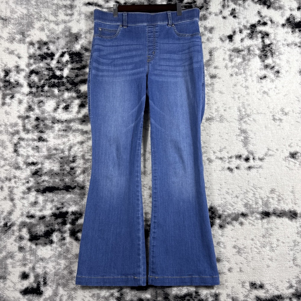 Spanx Jeans Womens Size Large Flare Medium Wash High Rise Cowgirl Pull On Hippie